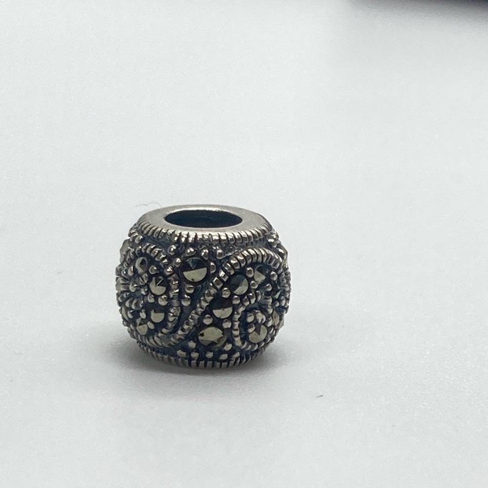 Persona 925 Sterling Silver & Marcasite Stone Swirl Design Charm Bead